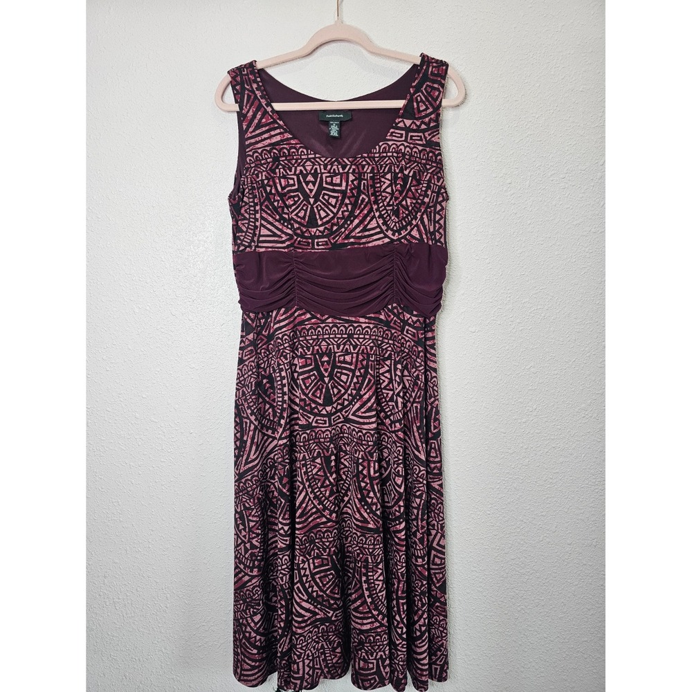 R&M Richards Womens Burgundy Pink Tribal Print Ruched Empire Waist Midi Dress 12